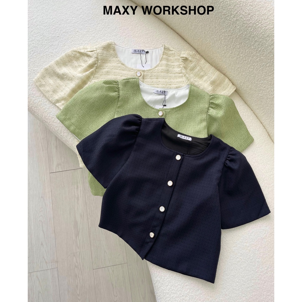 Áo dạ nữ vải tweed tay ngắn dáng ngắn Crop Tweed Jacket Maxy Workshop