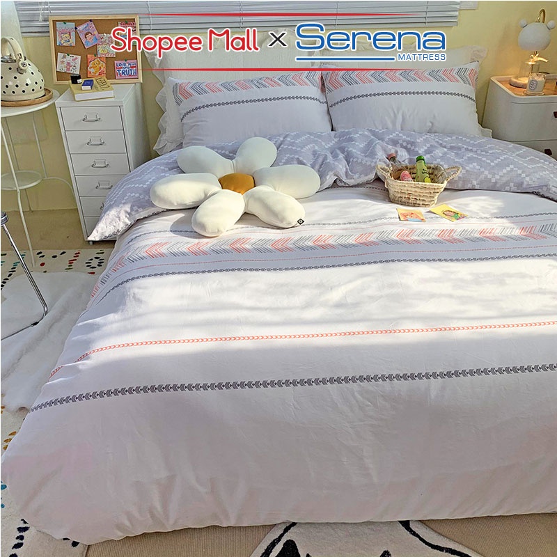 Bộ Ga Giường 5 Món Cao Cấp Cotton Living SERENA MATTRESS Set Chăn Ga Ra Drap Nệm Đệm Phủ Trải Bọc Giường Cute Chính Hãng