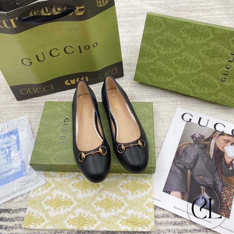 Giày búp bê da mịn cao cấp móc vàng