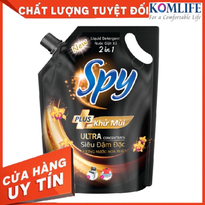 Nước giặt xả SPY PLUS vàng với 2 dung tích túi 1,6L và 2,4L đánh bay mọi vết bẩn cứng đầu, lâu năm trên áo quần