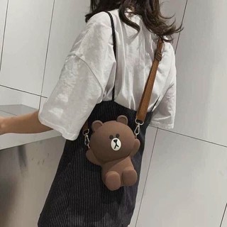 Túi đeo chéo silicon hình gấu brown bear cỡ lớn , túi xách nữ đựng điện thoại t070