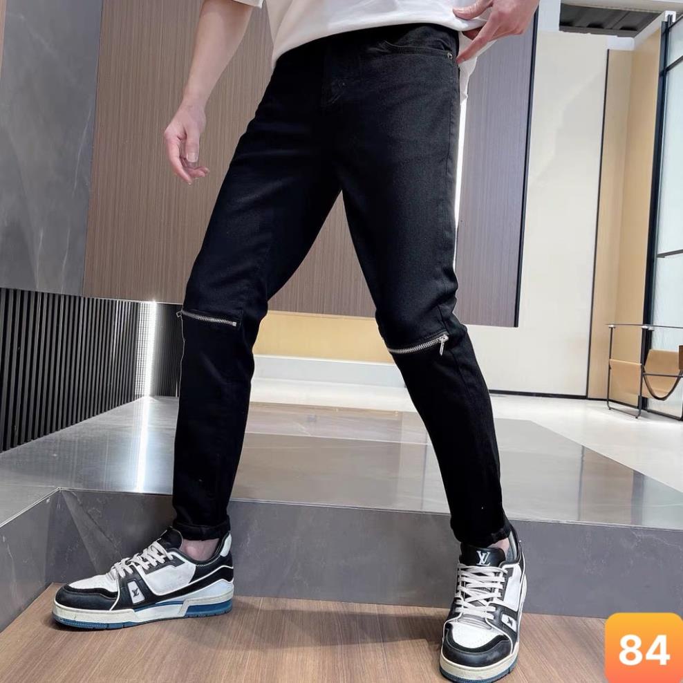 Quần jean nam màu đen trơn rách gối kéo khóa chất liệu bò jeans cao cấp co dãn 4 chiều đẹp form rin skinny LAVADO85 ⚡