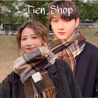 Loại 1-xịn khăn đôi khăn len couple kẻ caro vintage nâu hàn quốc basic