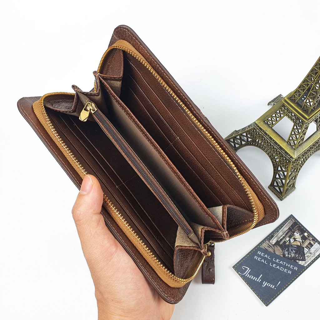 Ví cầm tay nam nữ da bò vân đà điểu WL126VB  - 100% da bò thật, BH 3 năm