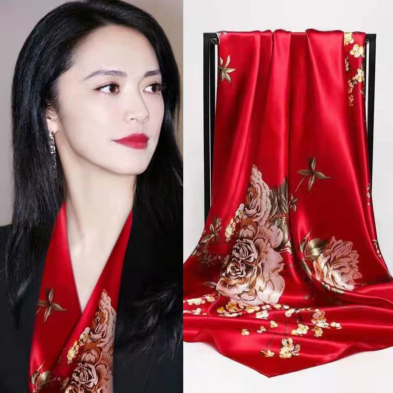 Khăn Quàng Cổ Lụa Hình Vuông Cỡ Lớn Thời Trang Thu Đông Cho Phụ Nữ Trung Niên