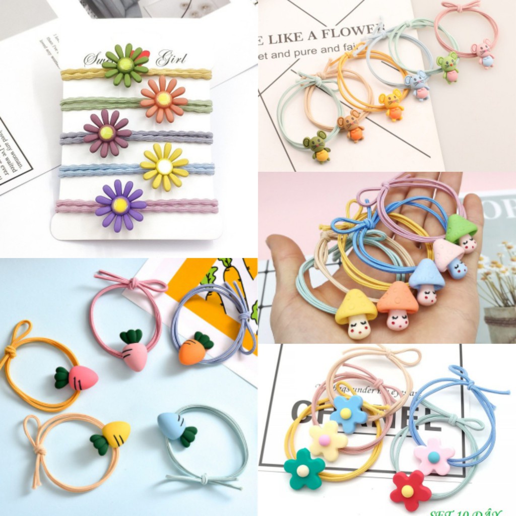 [Ngẫu nhiên] 1 cộng Thun Cột Tóc Bông Hoa Và Thú Ngẫu Nhiên