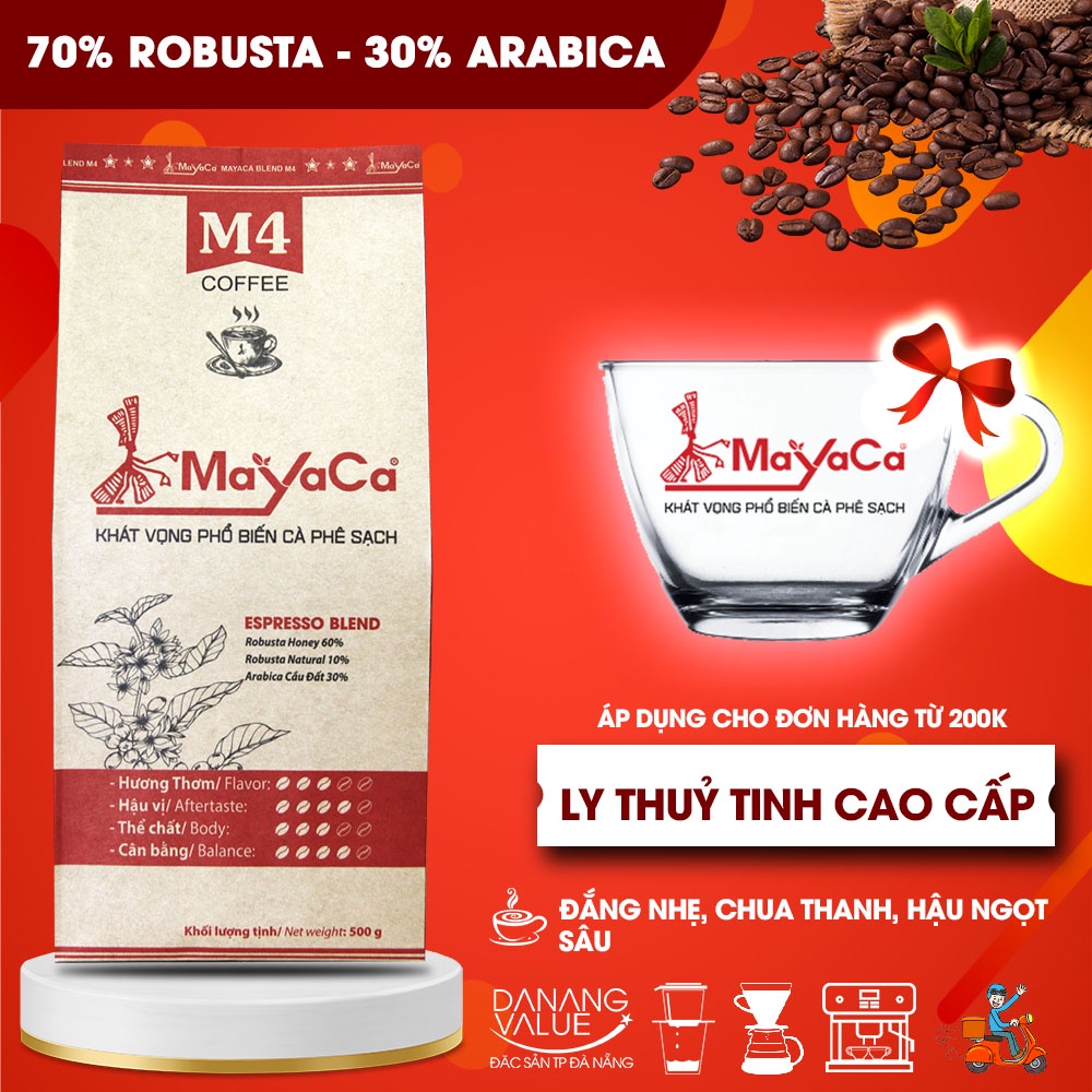 Cà phê nguyên chất rang xay, 70% Robusta - 30% Arabica thơm ngon thượng hạng, Mayaca Blend M4