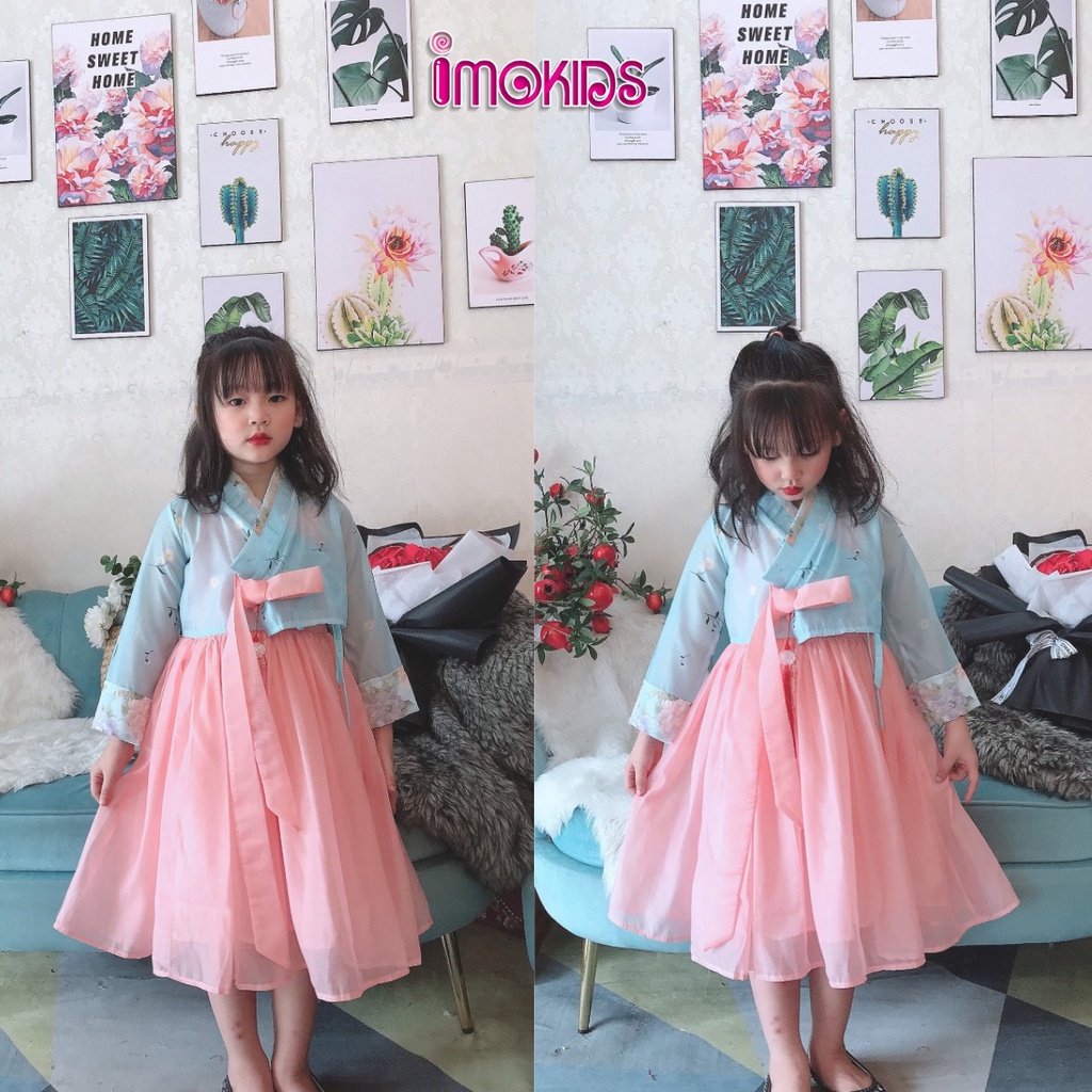 Sét hanbok bé gái thiết kế 10-25kg màu hồng nhẹ nhàng, váy hanbok bé gái đi chơi tết xinh xắn đầm bé gái dễ thương