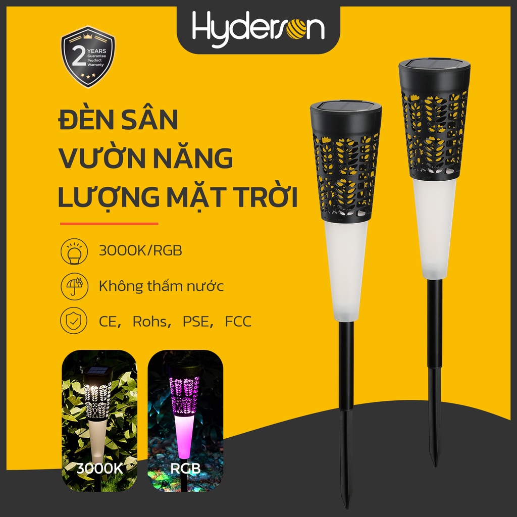 2 bóng đèn led Hyderson 3000k/rgb cảm biến năng lượng mặt trời dùng để trang trí ngoài trời
