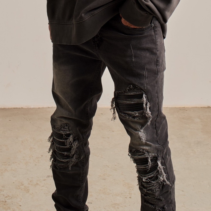 Quần jean nam, quần bò nam biker cao cấp màu xám wash KQ44, form slimfit ôm vừa, chất jean co giãn thoải mái.