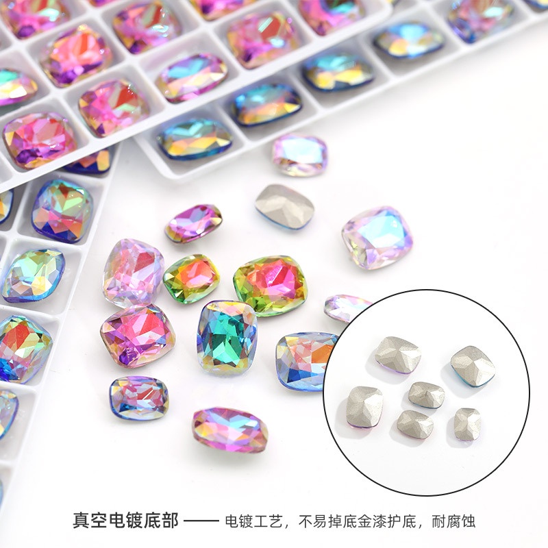 Bộ 72 Phụ Kiện Trang Trí Móng Tay Nghệ Thuật Hình Chữ Nhật Phủ Kim Cương Tròn K9