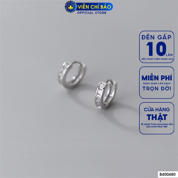 Bông tai tròn nhỏ đính đá chất liệu bạc Ý 925 thời trang phụ kiện trang sức nữ Viễn Chí Bảo B400480