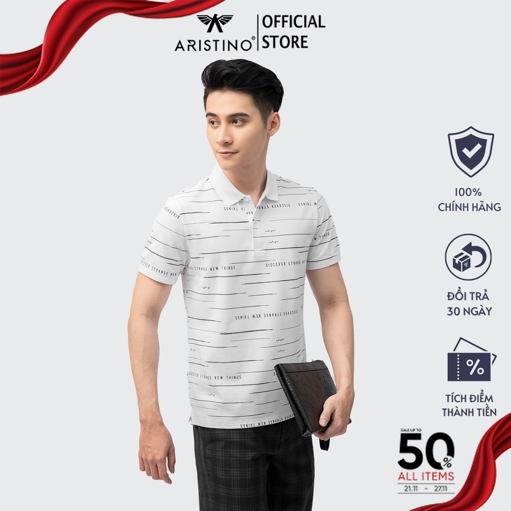 Áo thun nam có cổ ARISTINO dáng Regular fit suông nhẹ, thiết kế đơn giản, họa tiết ấn tượng phá cách - APS045S1