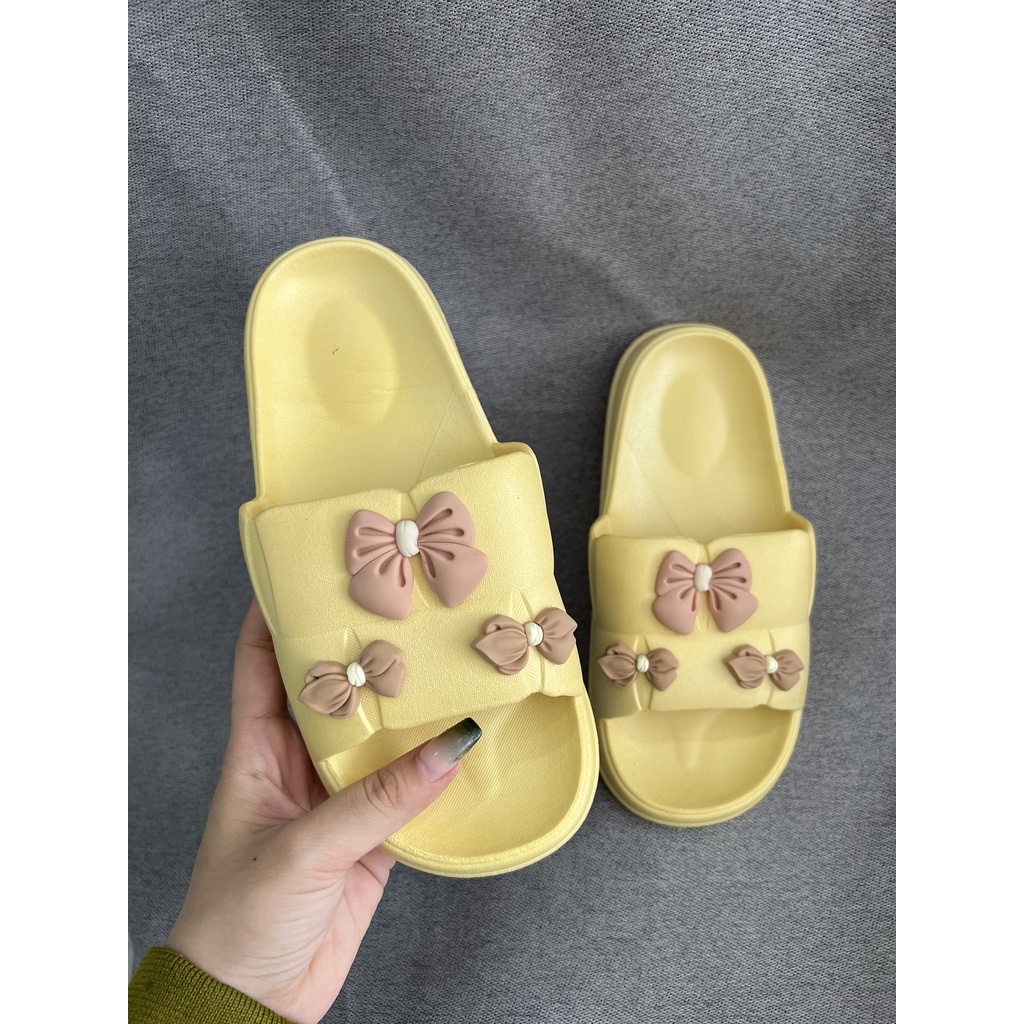 JY300- D32 - Dép nữ đế mềm mang trong nhà cho nữ siêu dễ thương đính họa tiết NƠ nhỏ