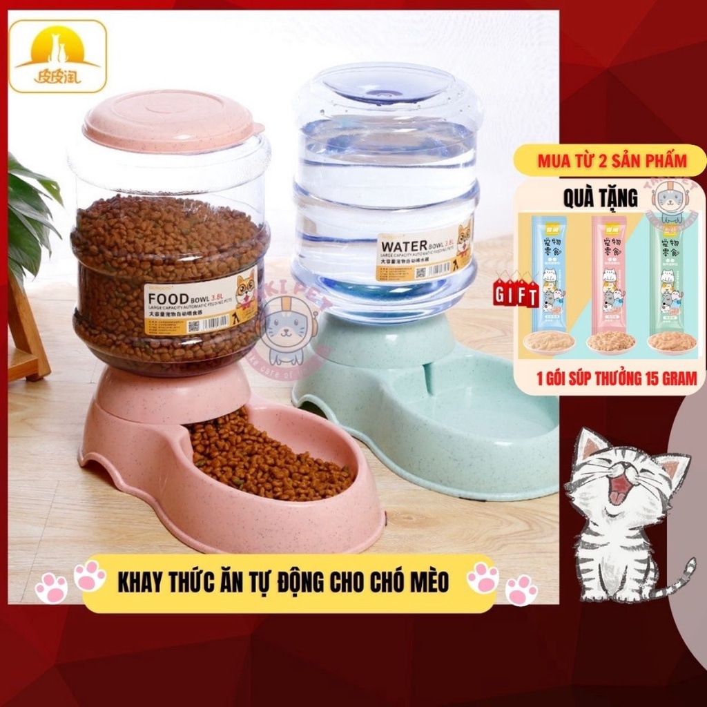 Khay đựng thức ăn, nước uống tự động cho thú cưng dung tích 3.8L thiết kế bo tròn siêu tiện lợi chất lượng nhựa an toàn
