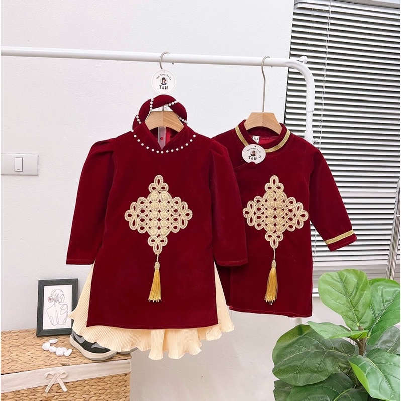 Áo dài cách tân tết cho bé trai, bé gái ( kèm mấn)