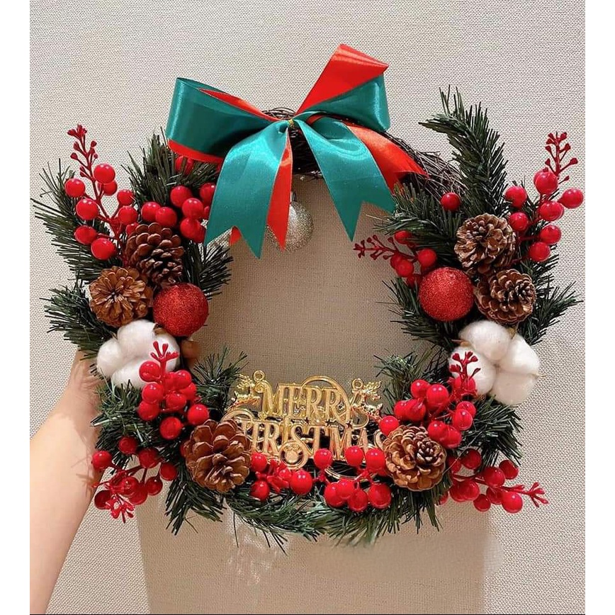 Vòng hoa khô treo cửa trang trí noel decor giáng sinh