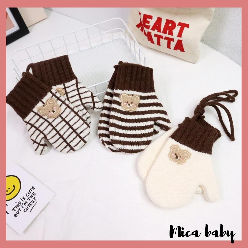 Găng tay len đính gấu dễ thương giữ ấm mùa đông cho bé từ 1-5 tuổi BT01 Mica baby