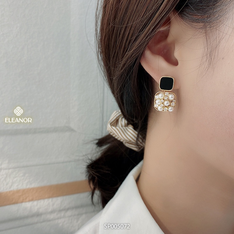 Bông tai nữ chuôi bạc 925 Eleanor Accessories hình vuông gắn ngọc nhân tạo phụ kiện trang sức 5072