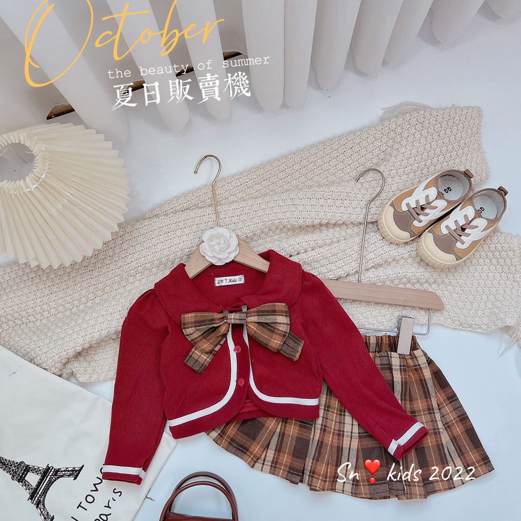 SALE  ÁO KHOÁC LEN NHUNG  KÈM CHÂN VÁY XẾP LY XÒE HÀN QUỐC  BÉ GÁI SIZE 10-20KG