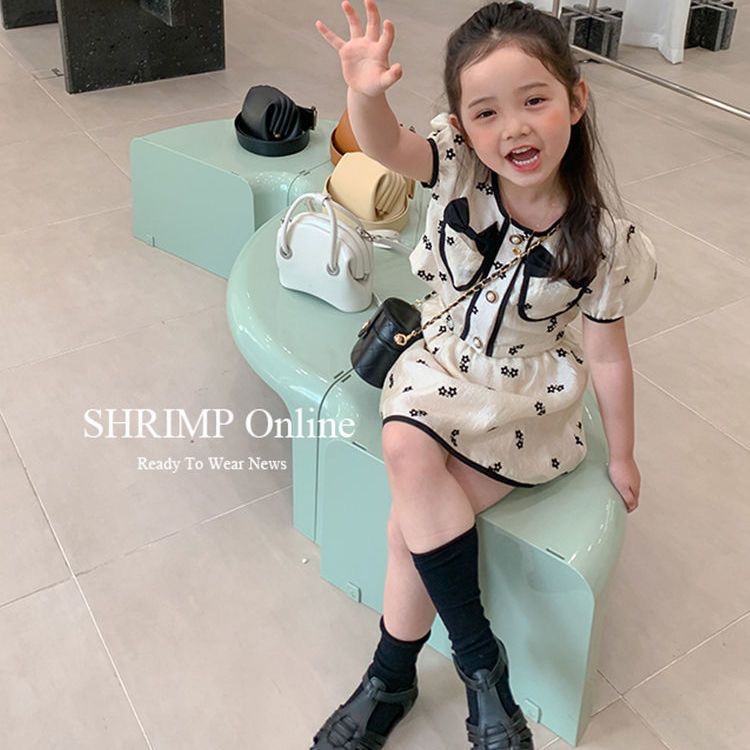 Babyfair. Váy Bé Gái Hai Mảnh Ngắn Tay Phồng Thanh Lịch Dễ Thương Flowy Trẻ Em Quần Áo