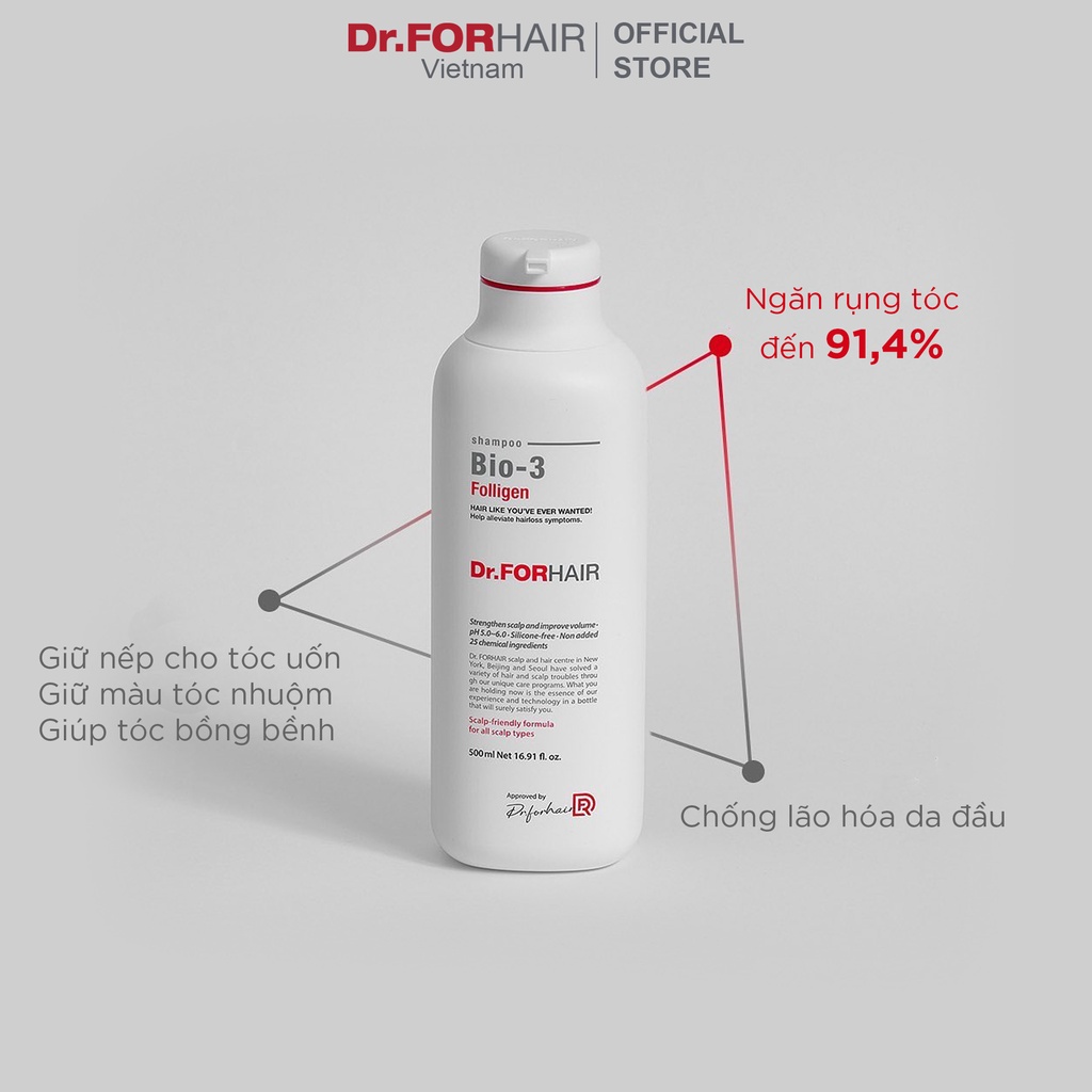 Dầu gội ngăn ngừa rụng tóc chuyên sâu Dr.FORHAIR Folligen BIO-3 Shampoo 500ml