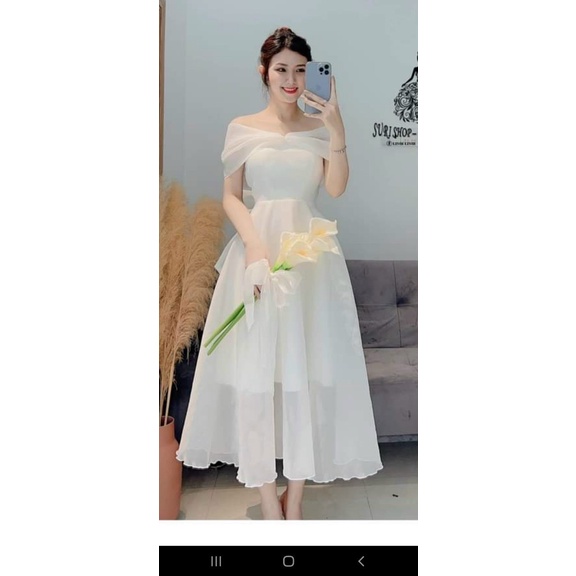 [12/12 Sale Fresship] Đầm thời trang đi tiệc nữ,đầm voan trễ vai hai lớn siêu xinh thanh lịch thời trang sang trọng dx