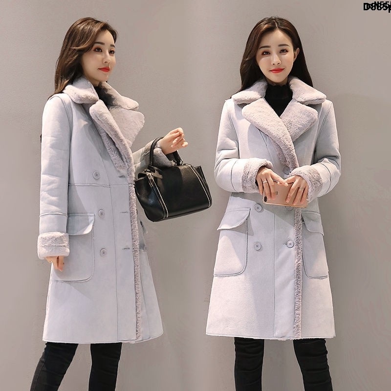 Áo Khoác Da Lộn Lót Lông Cừu Dày Dặn Cổ Bẻ Phong Cách Thời Trang Hàn Quốc__Á {Áo Khoác Lông Cừu Lót Lông Cừu Lót Lông Cừu Mùa Đông Cho Nữ]