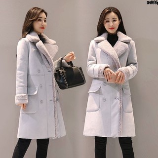 Áo khoác da lộn lót lông cừu dày dặn cổ bẻ phong cách thời trang hàn quốc__á {áo khoác lông cừu lót lông cừu lót lông cừu mùa đông cho nữ]