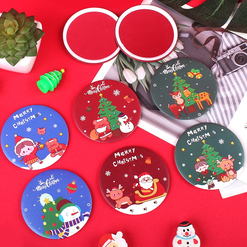 Gương Mini Nhiều Hình Dễ Thương, Gương Cầm Tay Họa Tiết Merry Christmas