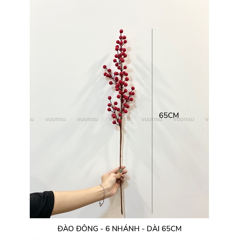 Cành đào đông đỏ 12 nhánh cành lựu trang trí tết hàng đẹp quả to - VS402