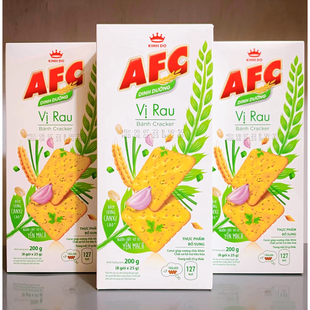 Bánh Quy AFC Mặn Vị Rau/ Lúa Mì/ Bò Bít Tết Hộp 193,8g , Bánh Cracker Mặn Kinh Đô