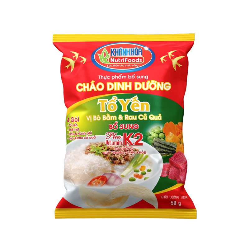 Cháo Dinh Dưỡng Tổ Yến Cao Cấp - Khánh Hòa NutriFoods Vị Bò Bằm Và Rau Củ Thùng 30 Gói