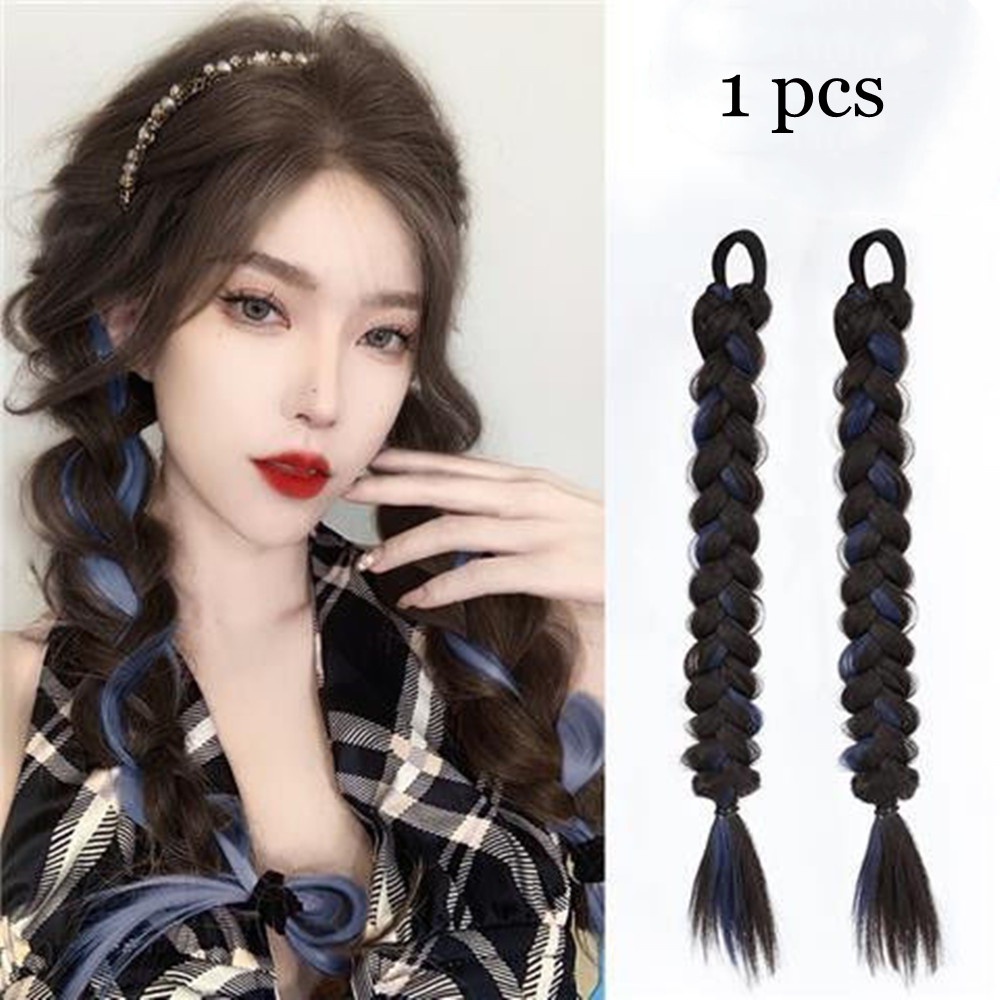 1 Tóc Giả Y2K Thắt Bím Dài 45cm Phụ Kiện Tóc Wig Highlighted Braided Ponytails Cho Phái Đẹp