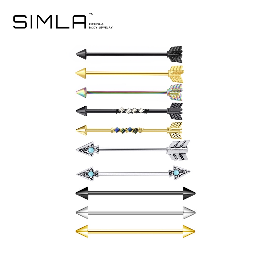 Khuyên tai Industrial mũi tên tổng hợp bạc vàng đen Thép không gỉ Simla ( Giá 1 chiếc ) - Simla Body Jewelry