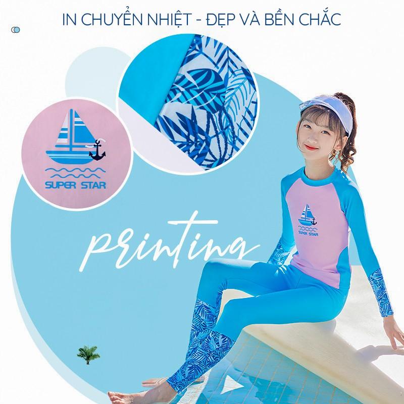 Đồ bơi trẻ em, đồ bơi bé gái, đồ bơi bé trai | tay dài quần dài chống nắng có size lớn 40kg