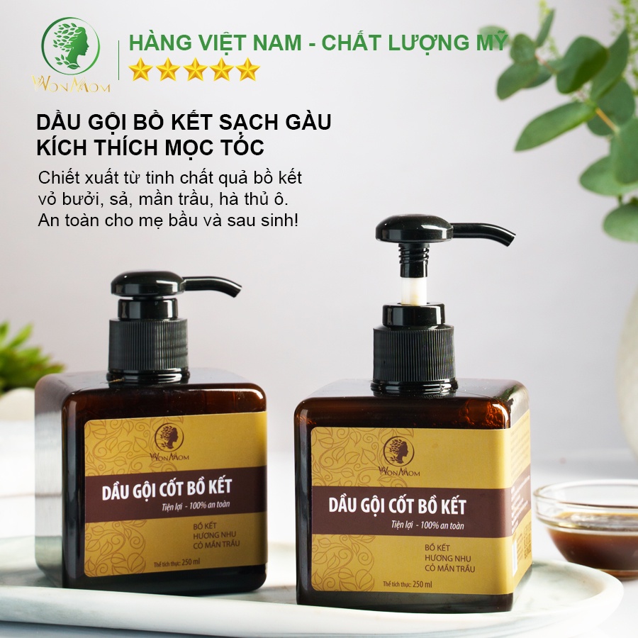 [ Giảm 35K - Đơn 339K ] Dầu Gội Cốt Bồ Kết Sạch Gàu, Nuôi Dưỡng Tóc Đen Mượt Wonmom 250ml