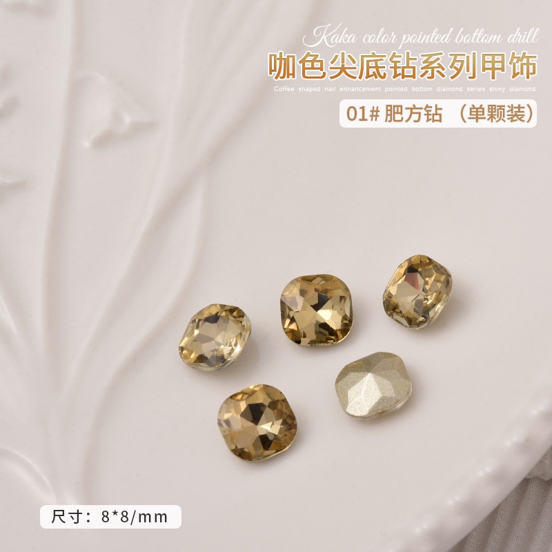 Set 10 viên đá pha lê K9, đá khối pha lê màu vàng nâu, nhiều hình dạng trang trí móng tay nghệ thuật