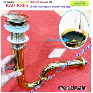 Xả lavabo KAG-KX65 không lỗ tràn, bộ thoát nước chậu rửa mặt sứ nhấn inox MÀU VÀNG 24K sang trọng xả êm siêu bền sử dụng