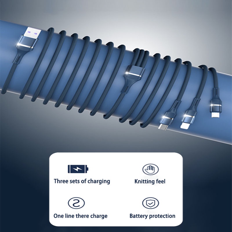 Dây Cáp Sạc Nhanh 6A 66W 3 Trong 1 Cho Huawei Xiaomi Android