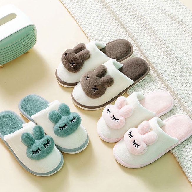 Dép Bông Đi Trong Nhà Đế Dày Chống Trượt Họa Tiết Thỏ Hoạt Hình Dễ Thương Cho Cặp Đôi