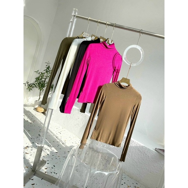 ÁO THUN GIẤY LEN CỔ CAO TRƠN CO GIÃN FROM BASIC MS11788