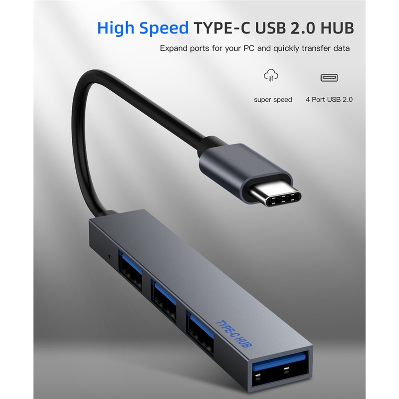Cáp ChuyểN ĐổI HUB 4 CổNg USB-C Sang USB 2.0 Cho Macbook Pro iMac PC Laptop Notebook