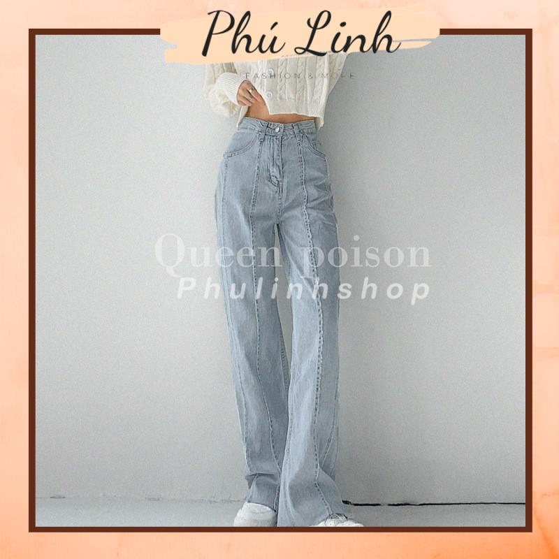 MS927 Quần jeans nữ ống rộng gân sọc nổi, quần jeans ống suông ulzzang