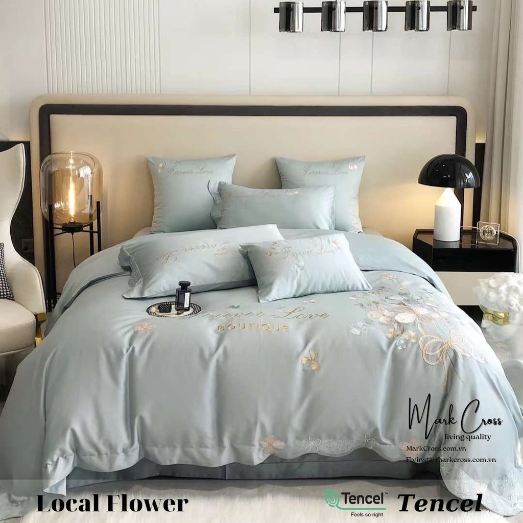 Local Flower - Bộ Chăn ga cao cấp Tencel 100s thêu họa tiết