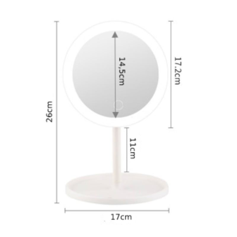 Gương mini để bàn, gương tròn có Led có thể xoay và gấp gọn dễ dàng, cảm ứng với 3 màu tiện lợi
