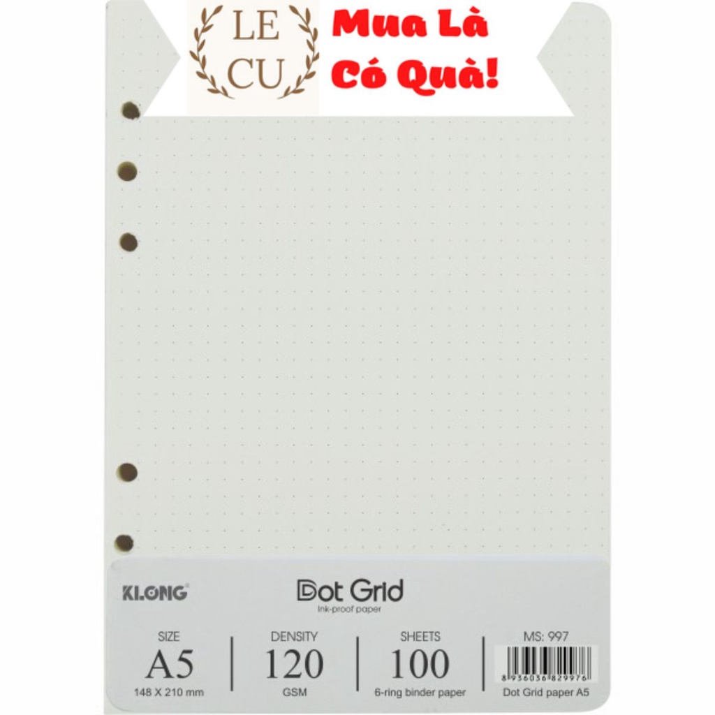 Ruột giấy refill sổ còng Dot Grid A5 Klong - 100 tờ; MS: 997