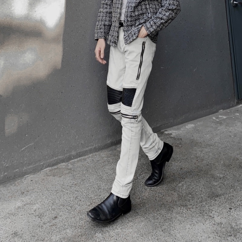 Quần Biker Jeans khoá ZIP mài bạc