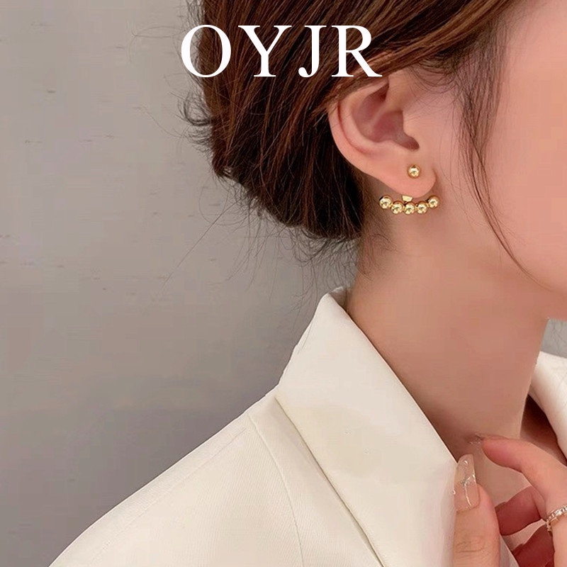 Khuyên tai OYJR bằng titan hình hạt tròn màu vàng có 2 cách đeo phong cách Hàn Quốc thời trang thanh lịch cho nữ