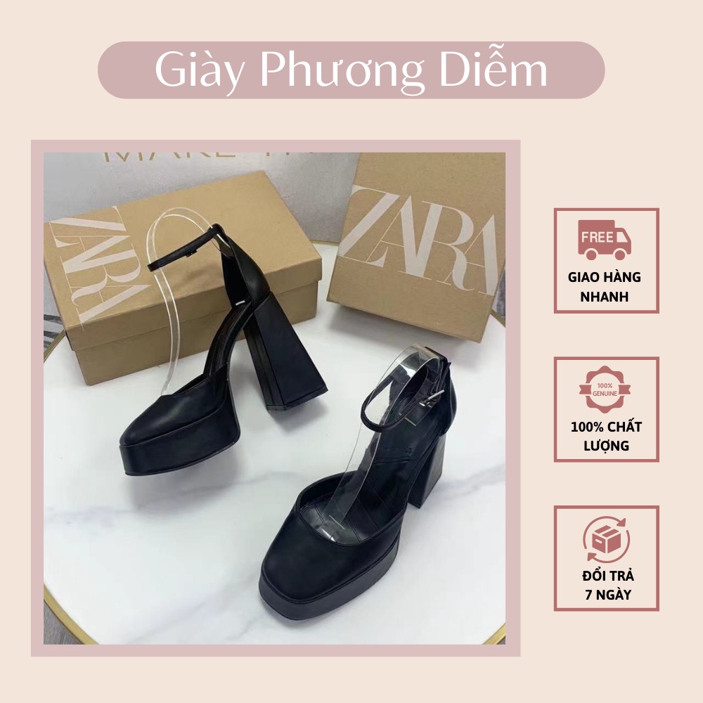 Giày Cao Gót Zara Mũi Tròn Đế Trụ Đúp 12p Hot Trend Tôn Dáng Hack Chiều Cao Size 35-38